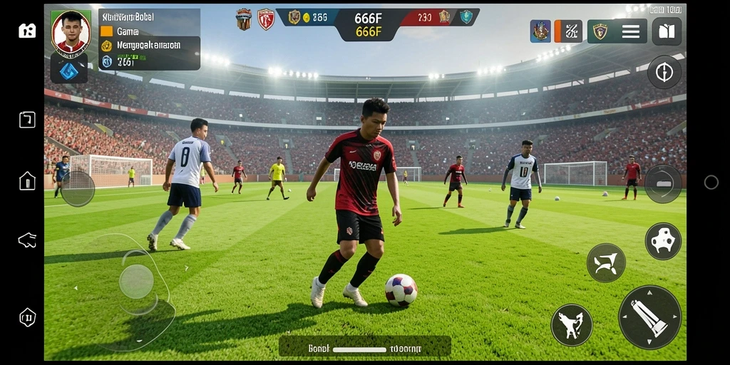 Tangkapan layar 666F menampilkan aksi seru permainan sepak bola.