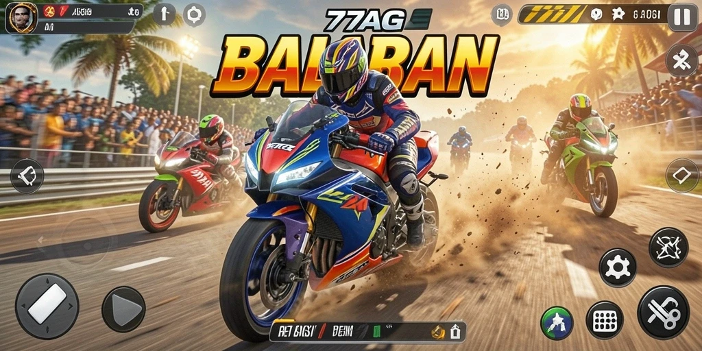 Tampilan gameplay 77AG yang menegangkan dalam balapan motor.