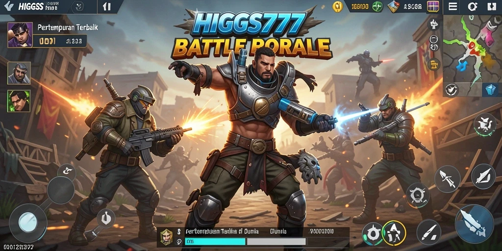 Screenshot HIGGS777 menampilkan intensitas pertempuran di arena Battle Royale.