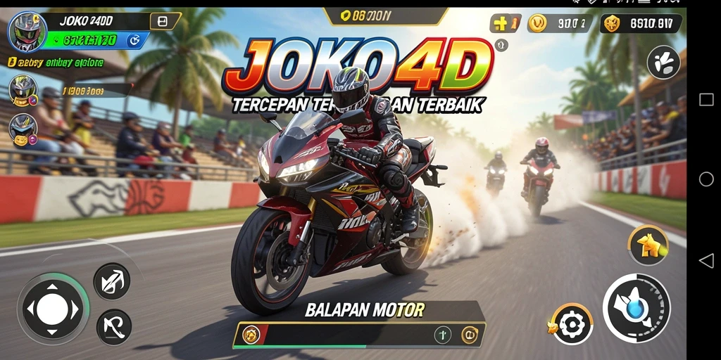 Gameplay JOKO4D menampilkan momen balapan motor yang seru dan menegangkan.