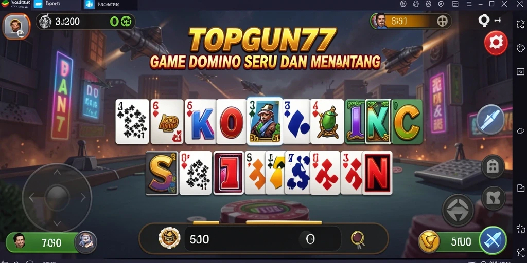 Screenshot gameplay <strong>TOPGUN77</strong> menampilkan aksi seru permainan Domino.