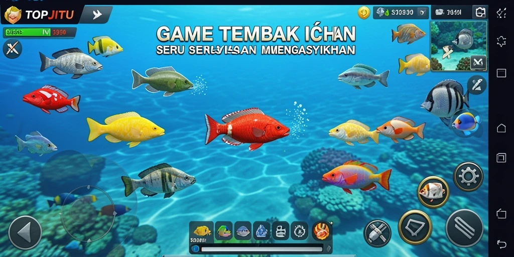 Screenshot gameplay TOPJITU menampilkan aksi menembak ikan yang seru.