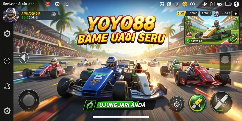 Gameplay YOYO88 yang menarik dengan balapan seru dan mobil kustom.